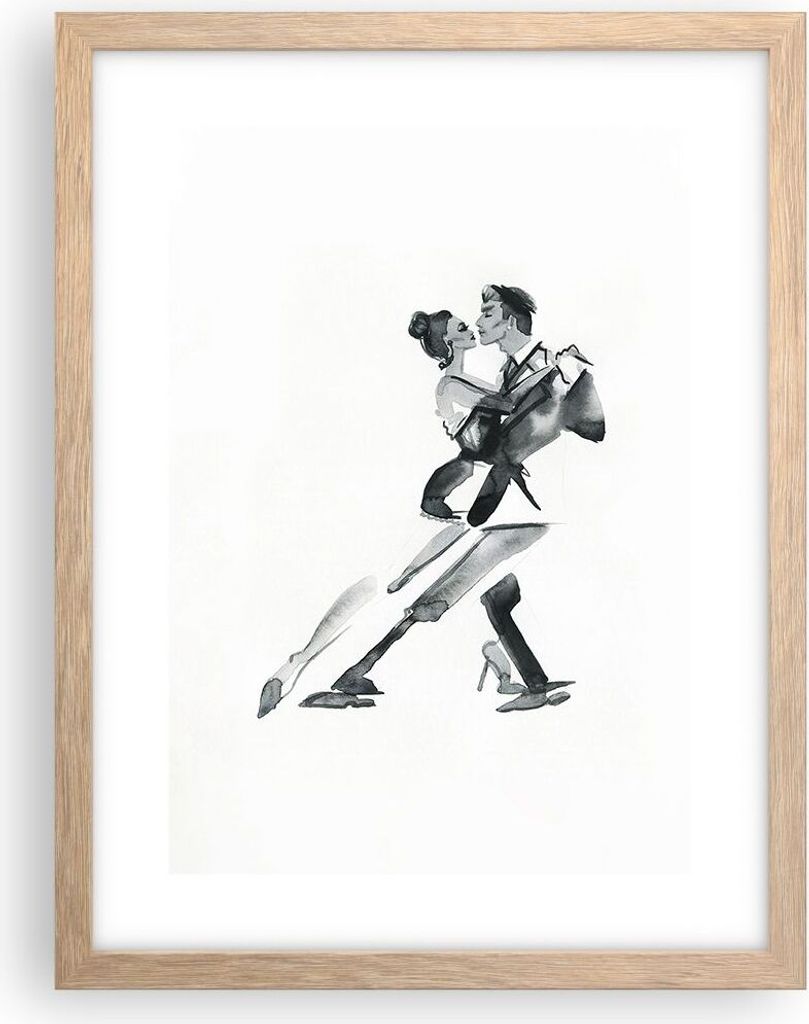 Gerahmtes Poster - Rahmen in heller Eiche - Tango Zeichnen Schwarzweiß - 30x40 cm - Wand Bild - Wanddeko - Wandbilder - Wandposter - Bilderrahmen ...