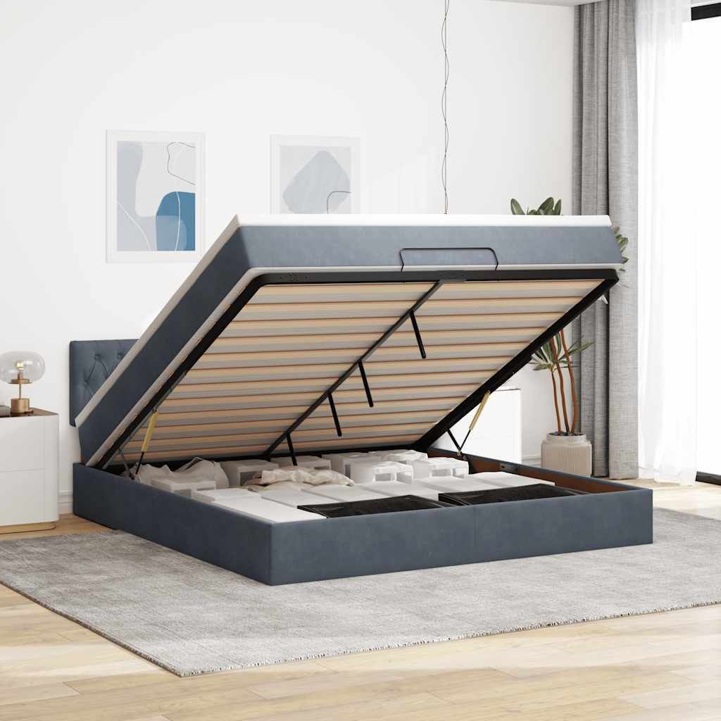 Maison Exclusive - Ottoman-Bett mit Matratze & LEDs Dunkelgrau 160x200 cm Samt