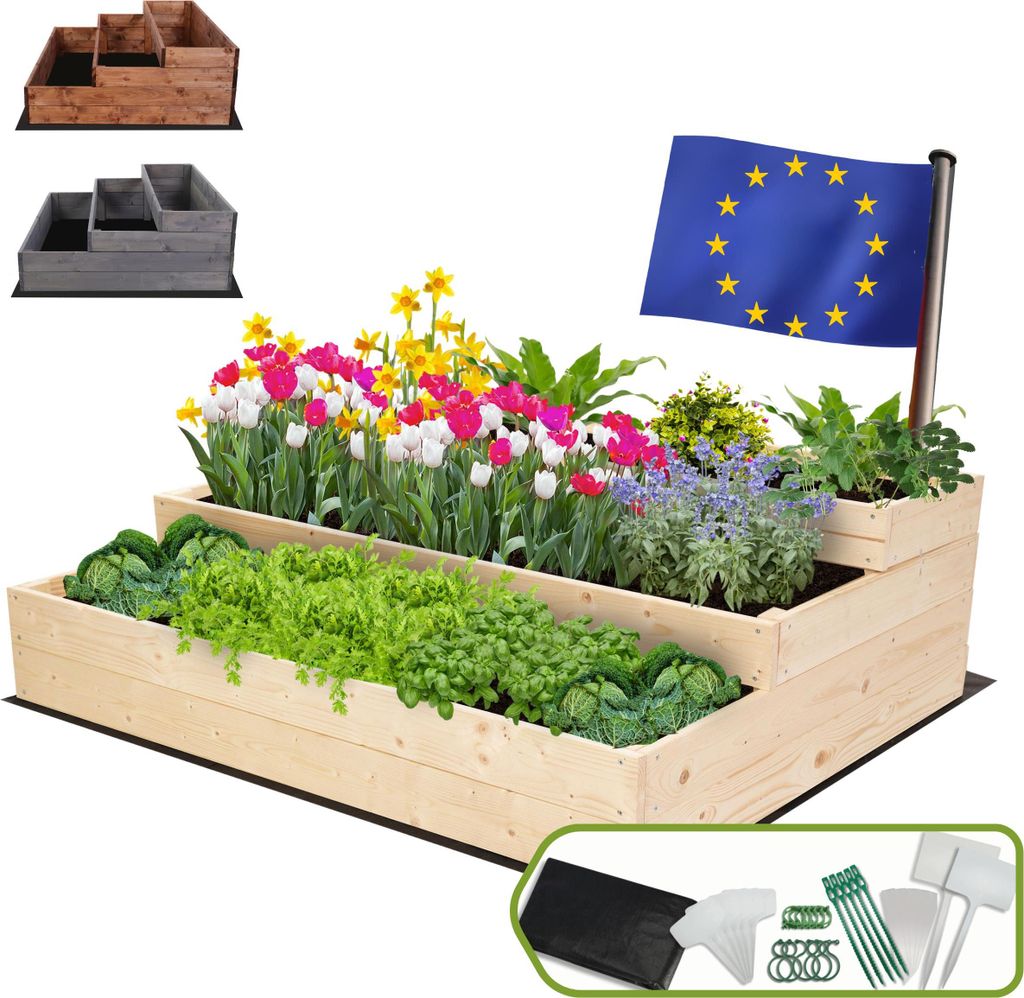 MODO24 Hochbeet Holz, Pflanzkasten, Massivholz, Kiefer, Kräuterbeet, Blumenkasten, Garten, Terrasse, 36x117x93 cm, Natur, ZP07