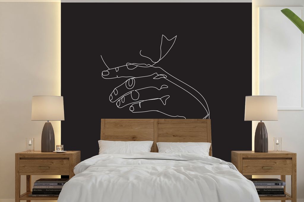 MuchoWow Fototapete für Wohnzimmer oder Schlafzimmer Wandtapete Vinyl Motivtapete Strichzeichnung - Hand - Lippen - 300x300 cm - Wanddekoration