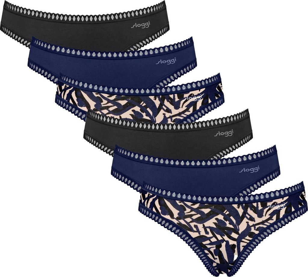 Sloggi Damen Slips, 6er Pack - GO Crush Mini C6P, Unterhose, Stretch-Baumwolle Blau S