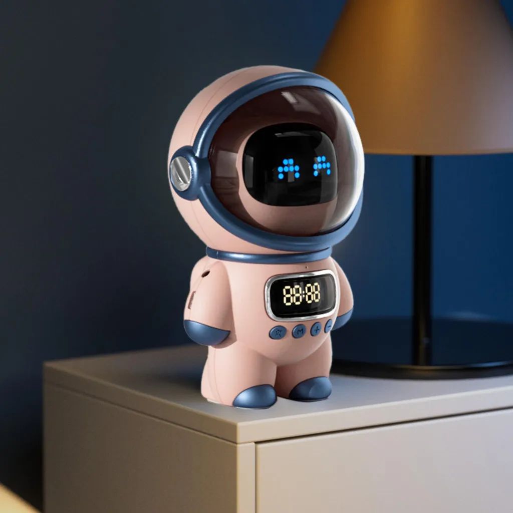 Enceinte Bluetooth Astronaute Rose avec Assistant Vocal IA et Horloge - 5