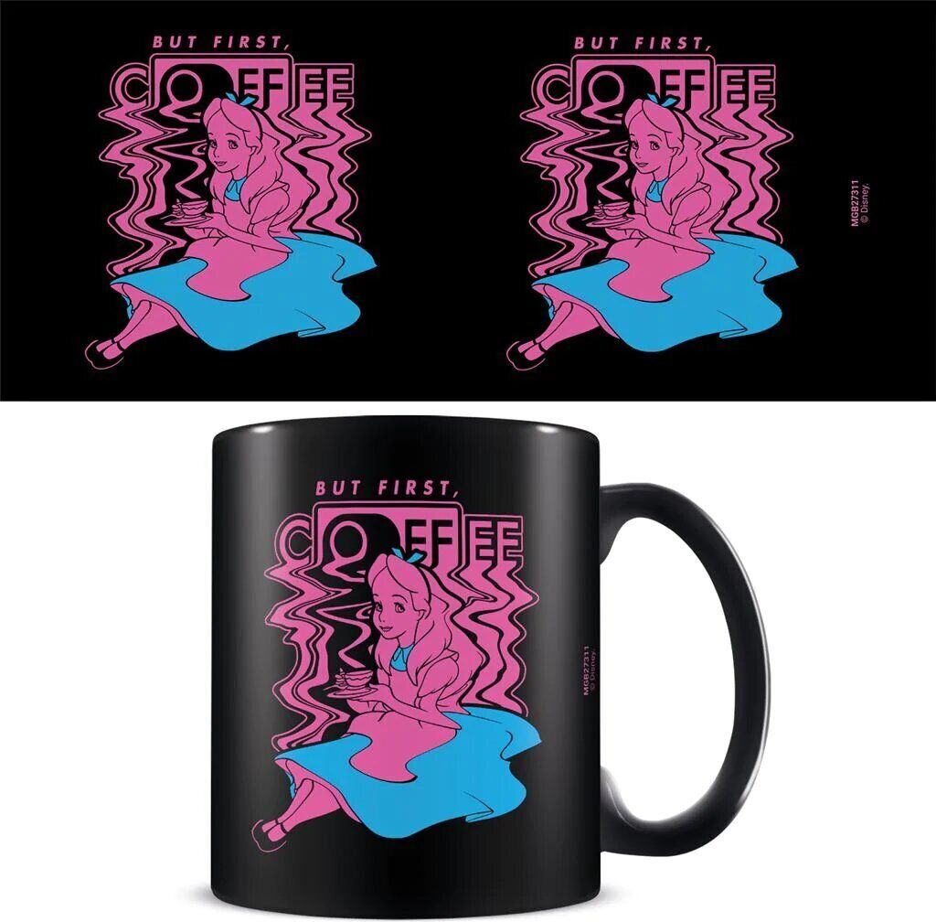 Alice In Wonderland - Kaffeebecher "But First, Coffee" PM4815 (Einheitsgröße) (Schwarz/Pink/Blau)