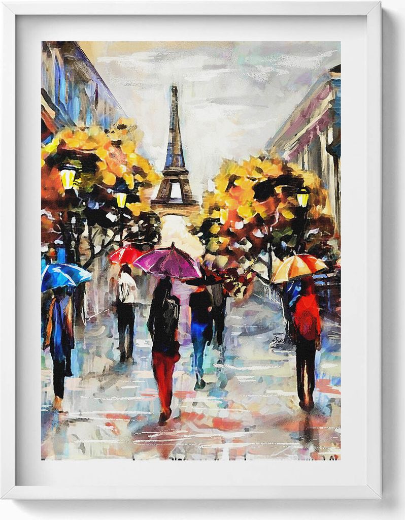 Eiffel Streets Nova - gemalt im Herbst– Wandbild mit Rahmen – Gerahmtes Bild – Wanddekoration – 60x80 cm – Weiß Rahmen