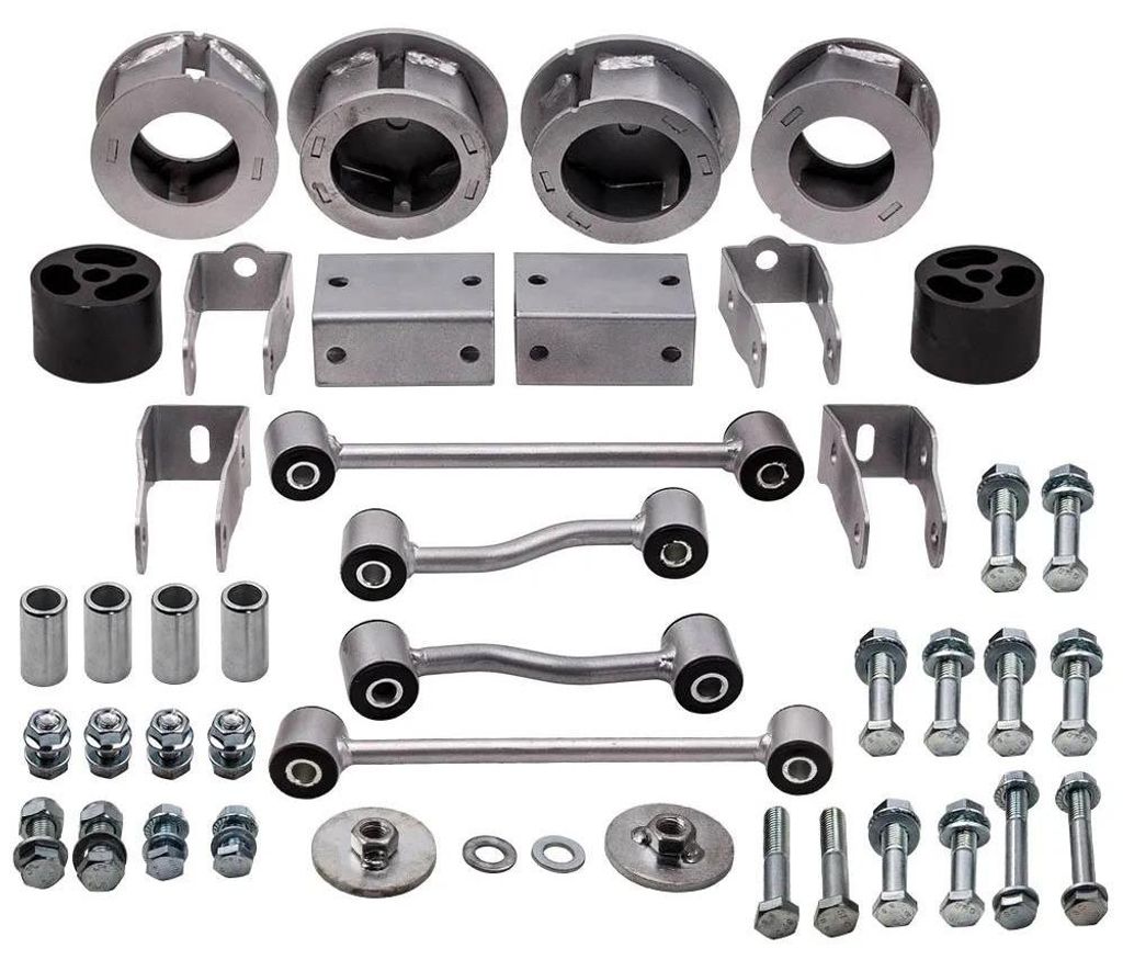 Suspension Lift Kit für Jeep Wrangler JL - 6,3 cm Höherlegung vorne & hinten - 2WD 4WD 2018-2023 - Federspacer, Koppelstangen, Dämpferversatzhalter