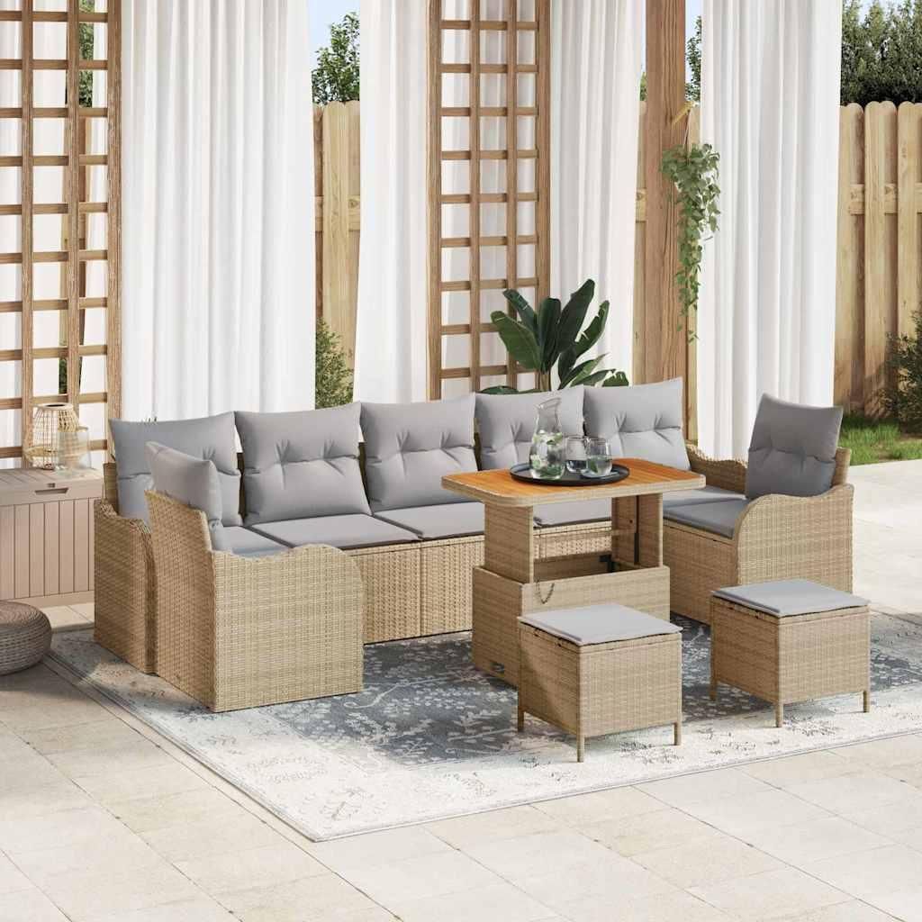 "2026 Promotion" Garten-Sofa-Set mit Kissen - mit Kissen - 10 pcs - Terrassen-Sofa - Beige und Hellgrau - Gartensofas CC19774