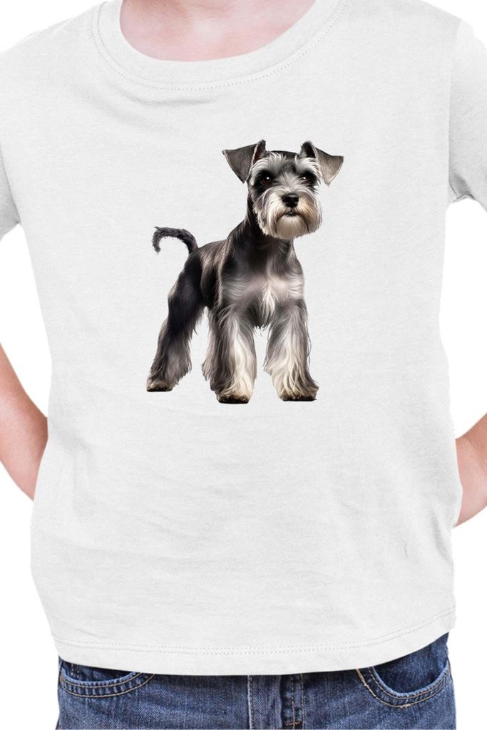 Kinder T-Shirt Dogs Breeds Miniature Schnazuer Dog Breed 005, 9-11 Jahr - 140 / Weiß
