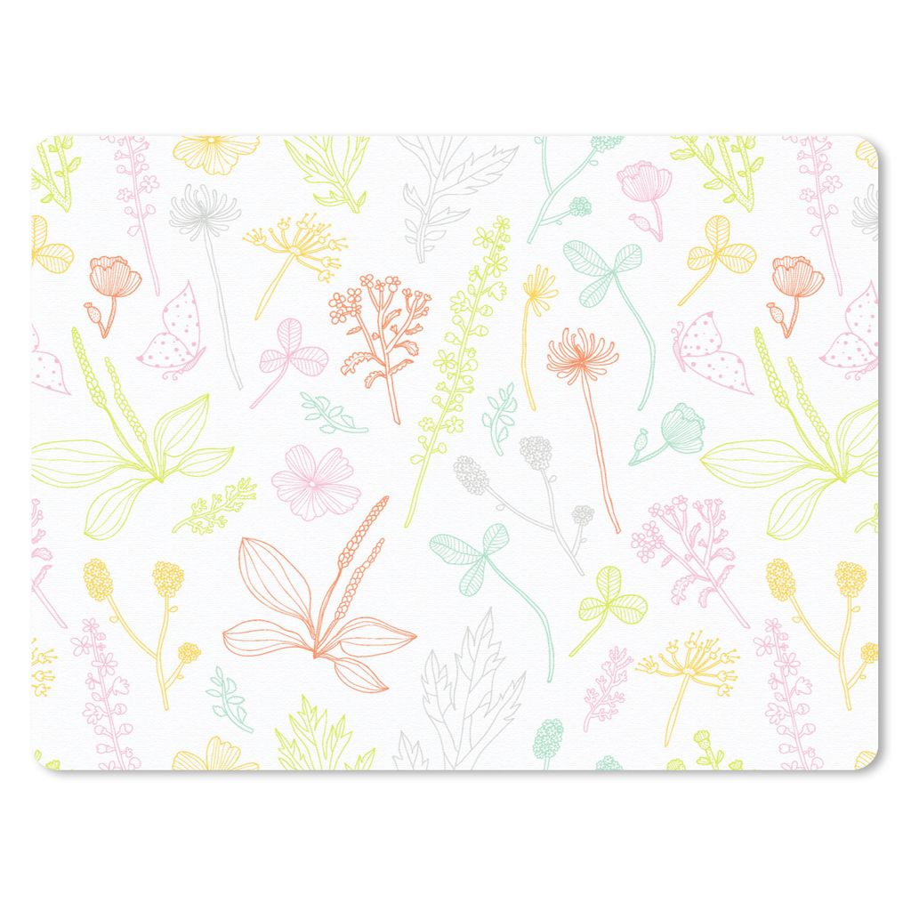 MuchoWow Mauspad Mousepad Pflanzen - Muster - Garten - Kontur - Pastell 23x19 cm - Mousepads - Maus Mat - Pad - Mausunterlage - Schreibtischunter...