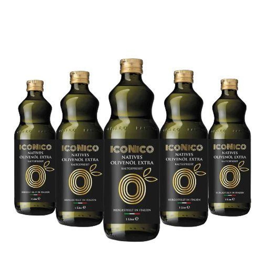ICONICO INTENSIV 100% 5 Liter Italiano Natives Olivenöl EXTRA aus Apulien - 5x1 Liter GLAS - Neue Ernte