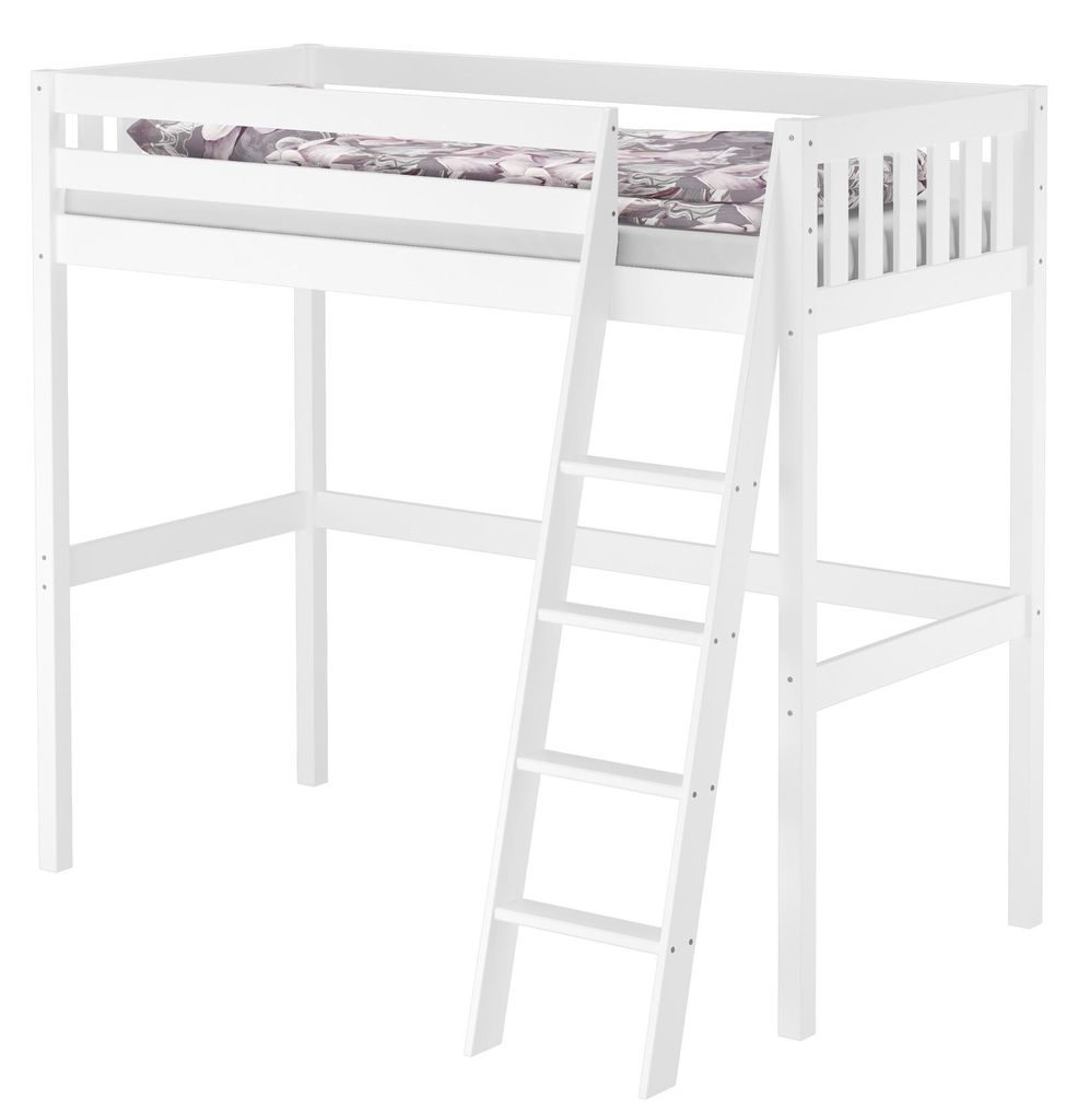 Kieferholzbett Hochbett Stockbett 90x200 aus Kiefer weiß Produktbild 