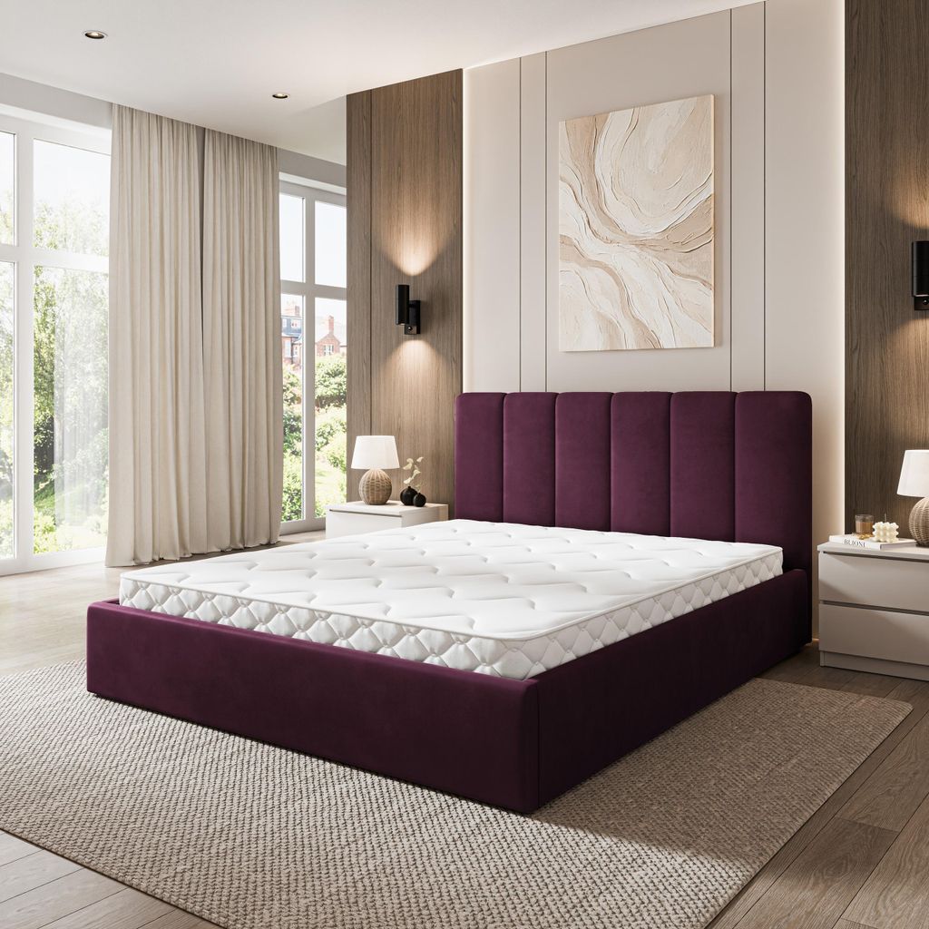 Masseno Polsterbett NEMIS 120x200 cm, Polsterbett mit Bettkästen -Violett, MAGIC VELVET 2202