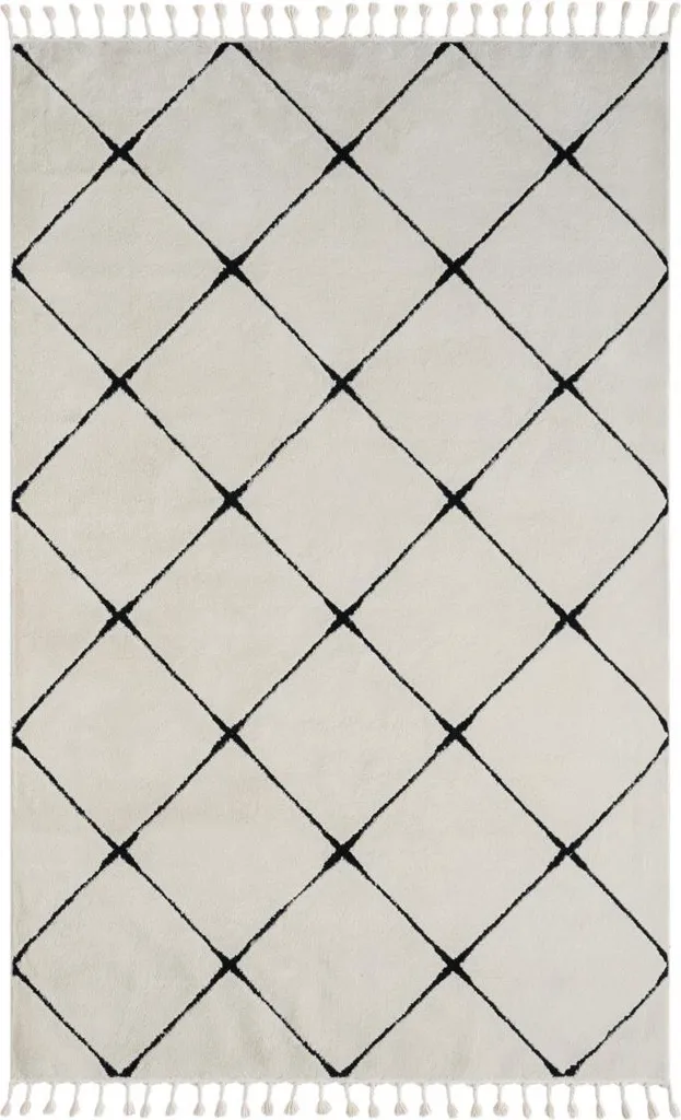 Tapis blanc Moroccan Vision 100x200 cm en relief - Finition artisanale
