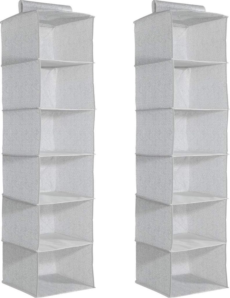 Set aus Stoff-Kleideraufbewahrungen - 2 Stück Kleiderschrank-Organizer - Faltbar und Grau - Praktische Kleiderschrank-Zubehörteile