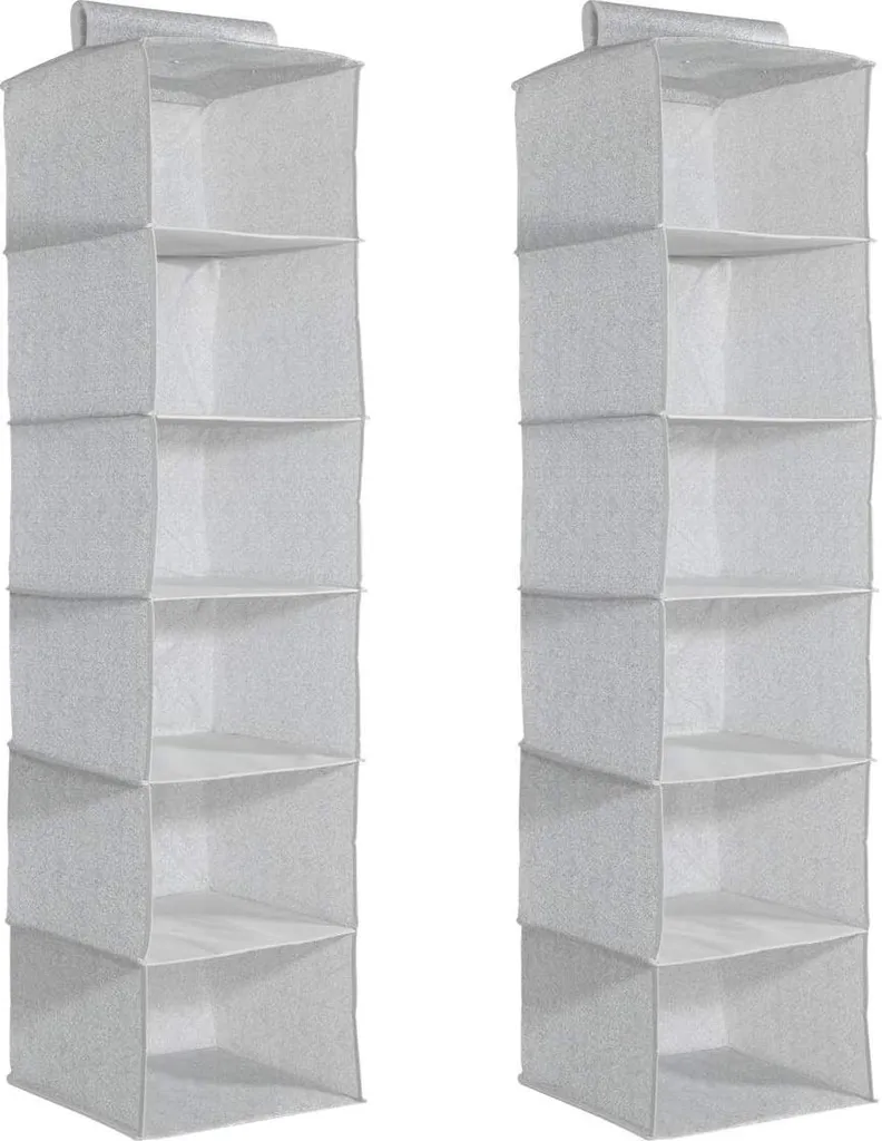 Organisateur de penderie pliable en tissu gris, étagère 6 niveaux lot de 2