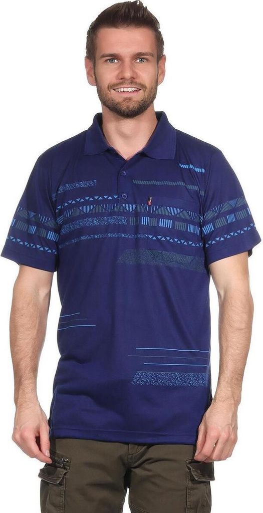 Herren Poloshirt Sommer Polo-Hemd Kurzarm mit Muster, Dunkelblau M