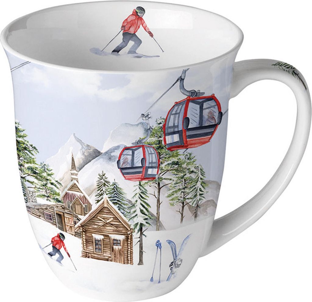 Tasse 10cm Porzellan 0,4L mit Skihütten Motiv