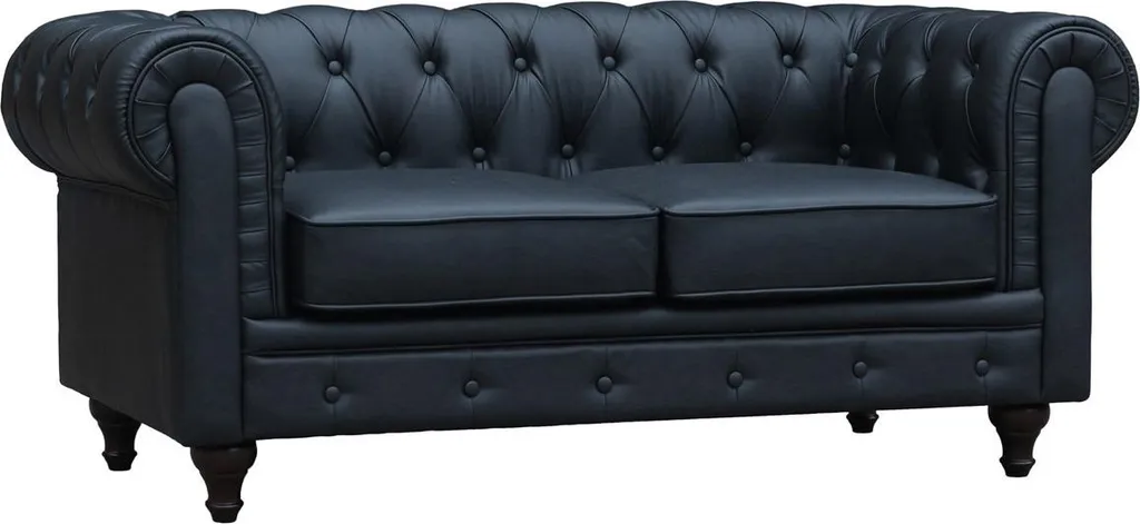 Canapé fixe Chesterfield Aliza 2 places Noir - Dimensions 157x82x70 cm