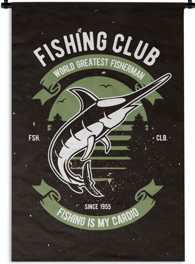 MuchoWow Wandteppich Wandbehang Fisch - Retro - Illustration 60x90 cm Tapisserie Dekoration Wandtuch - Foto-Teppich - Abwaschbar