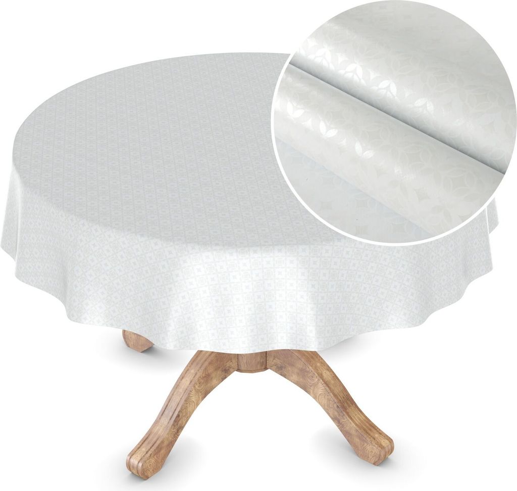 Tischdecke Wachstuch MIMOSA Einfarbig Weiß Robust Wasserabweisend Rund 120 cm