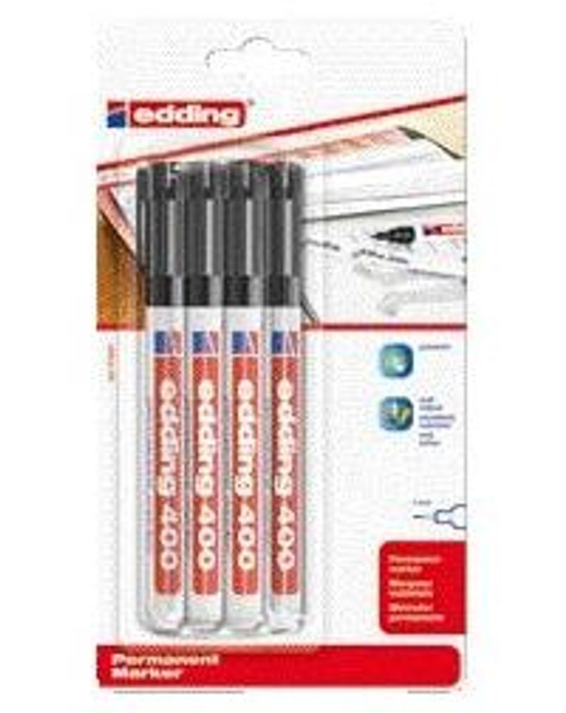 Edding - Filzstift 400 rund 1 mm schwarz Blister mit 4 Stück