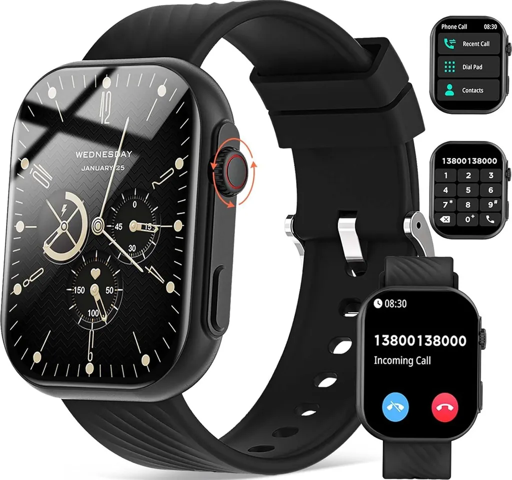 Smartwatch donne uomini con funzione telefono, 2.01" HD fitness watch, con pressione sanguigna, SpO2, cardiofrequenzimetro, monitor del sonno, 123 modalità sportive orologi sportivi per Android iOS