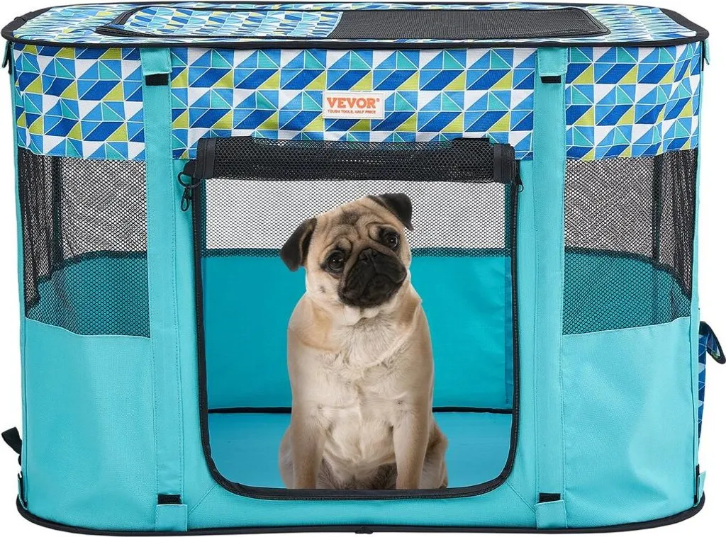 Recinto pieghevole per animali domestici, 81 cm x 61 cm x 56 cm Recinto portatile per cani, gabbia per cuccioli, cani, gatti, tessuto Oxford 600D impermeabile, cerniera rimovibile, per uso interno, esterno, viaggi e campeggio (rettangolare,