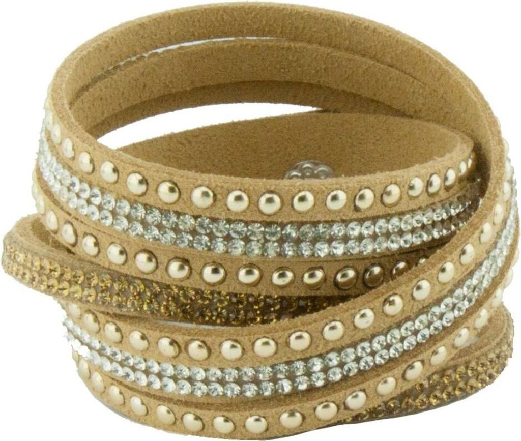 Wickelarmband mehrreihig Modeschmuck Armschmuck beige 17 cm