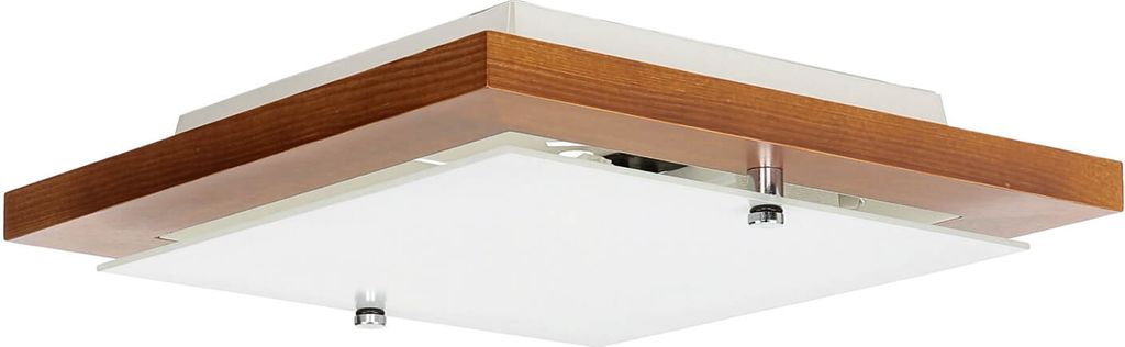 Deckenleuchte quadratisch B: 30 cm H: 6,5 cm flach Modern Holz Glas E27 Deckenlampe Wohnzimmer Flur