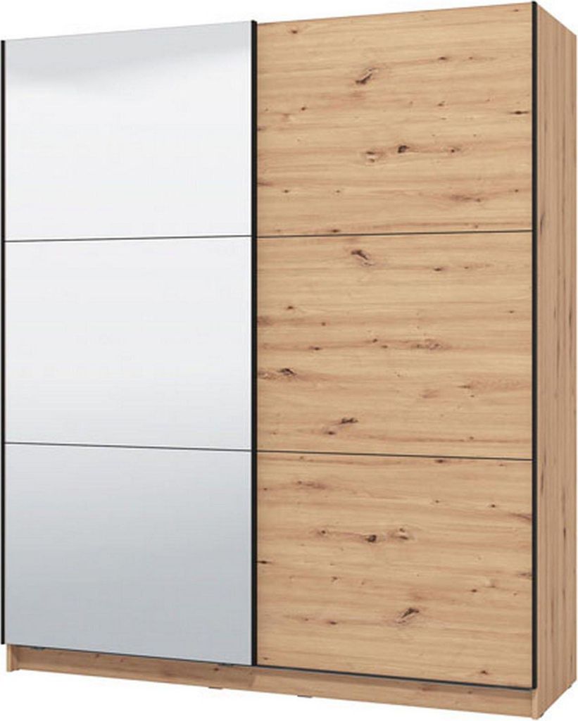 Dmora Kleiderschrank Groß Verzino 179x210h cm Braun Eiche Knoten, Kleiderstange 5 Regale