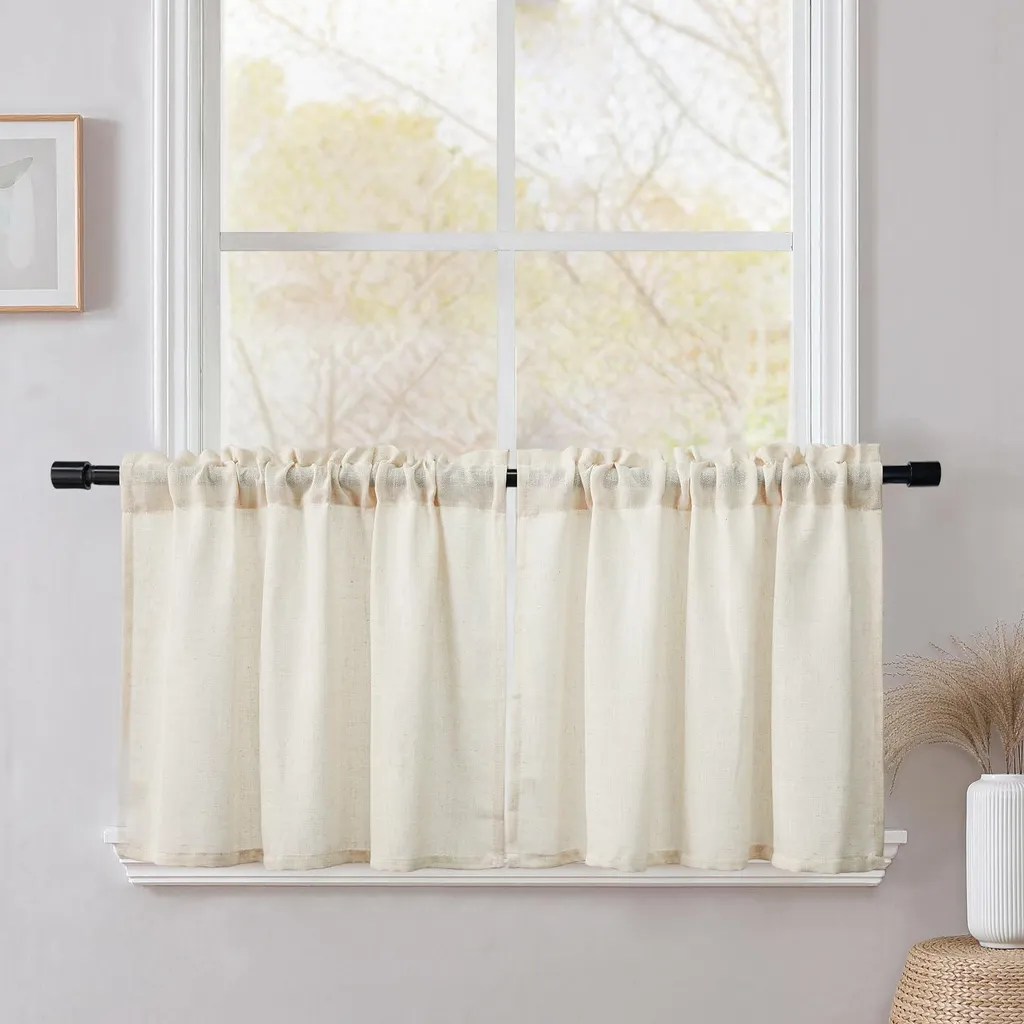 Rideau de cuisine semi-transparent en lin, voile naturel H45 x L90