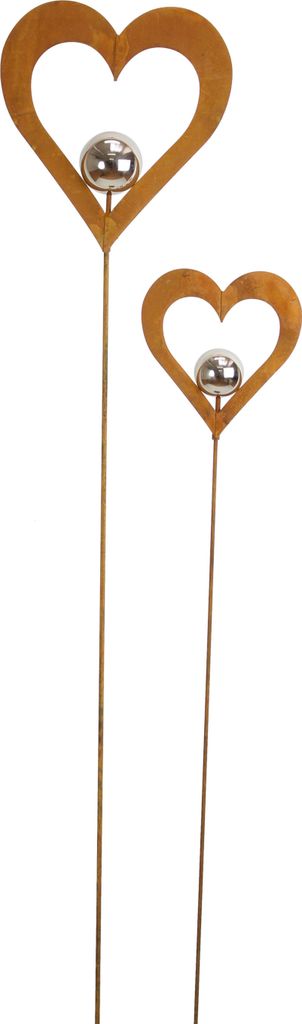 2x Gartenstecker Herz Metall Rost Optik Silberkugel Produktbild 