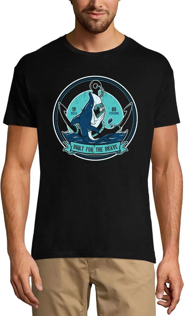 Herren Grafik T-Shirt Gebaut für die Tapferen - Hai – Built For The Brave - Shark – Öko-Verantwortlich Vintage Jahrgang Kurzarm Lustige Druck