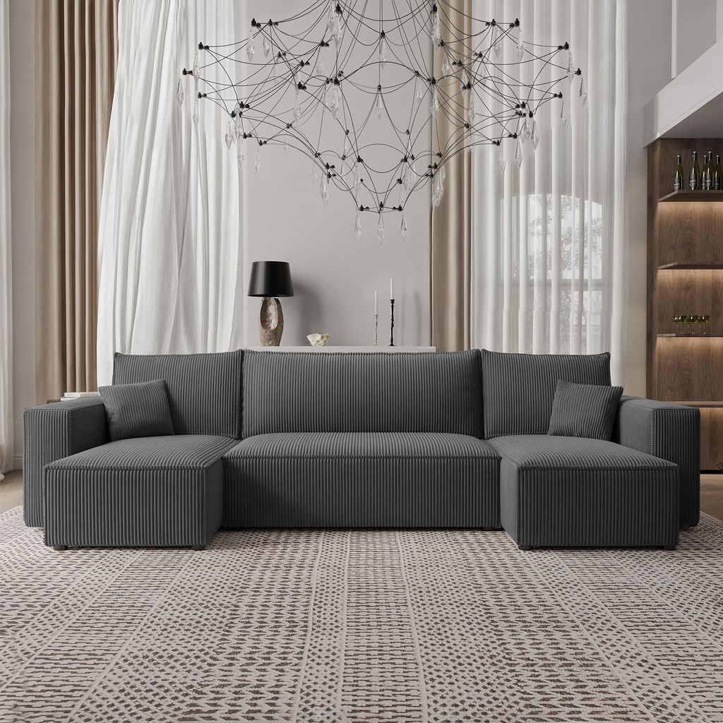 Ecksofa Paris U Poso Cordstoff Sofa mit Schlaffunktion