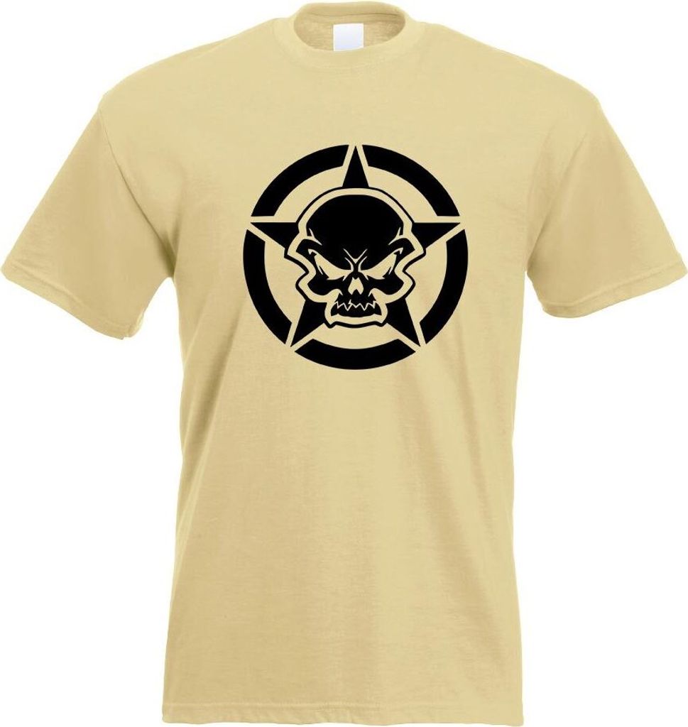 Kiwistar - T-Shirt - Khaki - Army Skull Schädel Totenkopf Motiv Bedruckt Funshirt Design Print - mit Motiv Bedruckt - Funshirt Design - Sport - Fr...