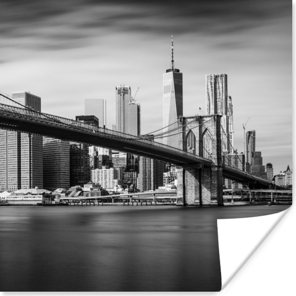 MuchoWow Poster Brooklyn Bridge und die New Yorker Skyline in schwarz-weiß 75x75 cm - Wand Dekoration