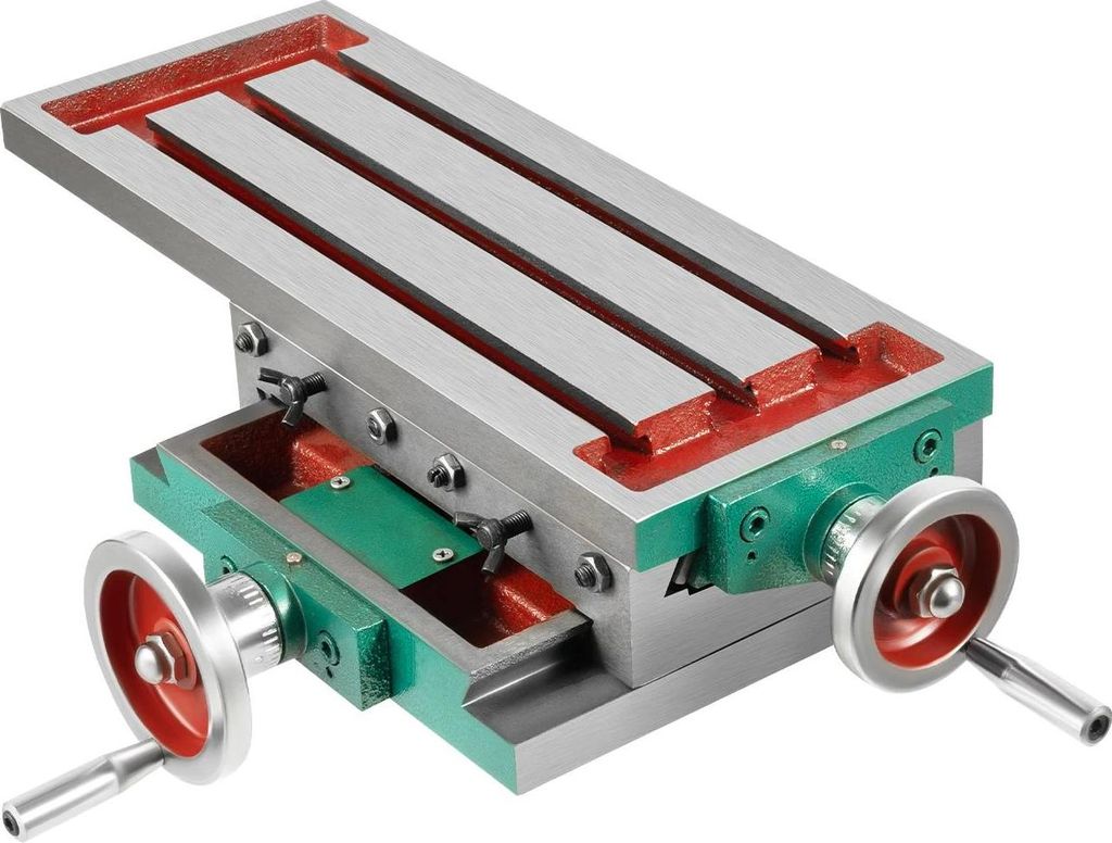 Mini Frästisch - XY-Kreuztisch - Horizontal - Verfahrweg X 23 cm - Verfahrweg Y 11 cm - T-Nuten-Schraube 10T - Lochabstand 17,5×15 cm - Rot