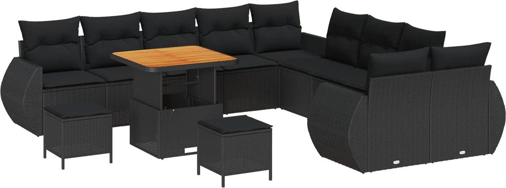 vidaXL Garten-Sofa-Set mit Kissen mit Speicher 13 pcs Schwarz