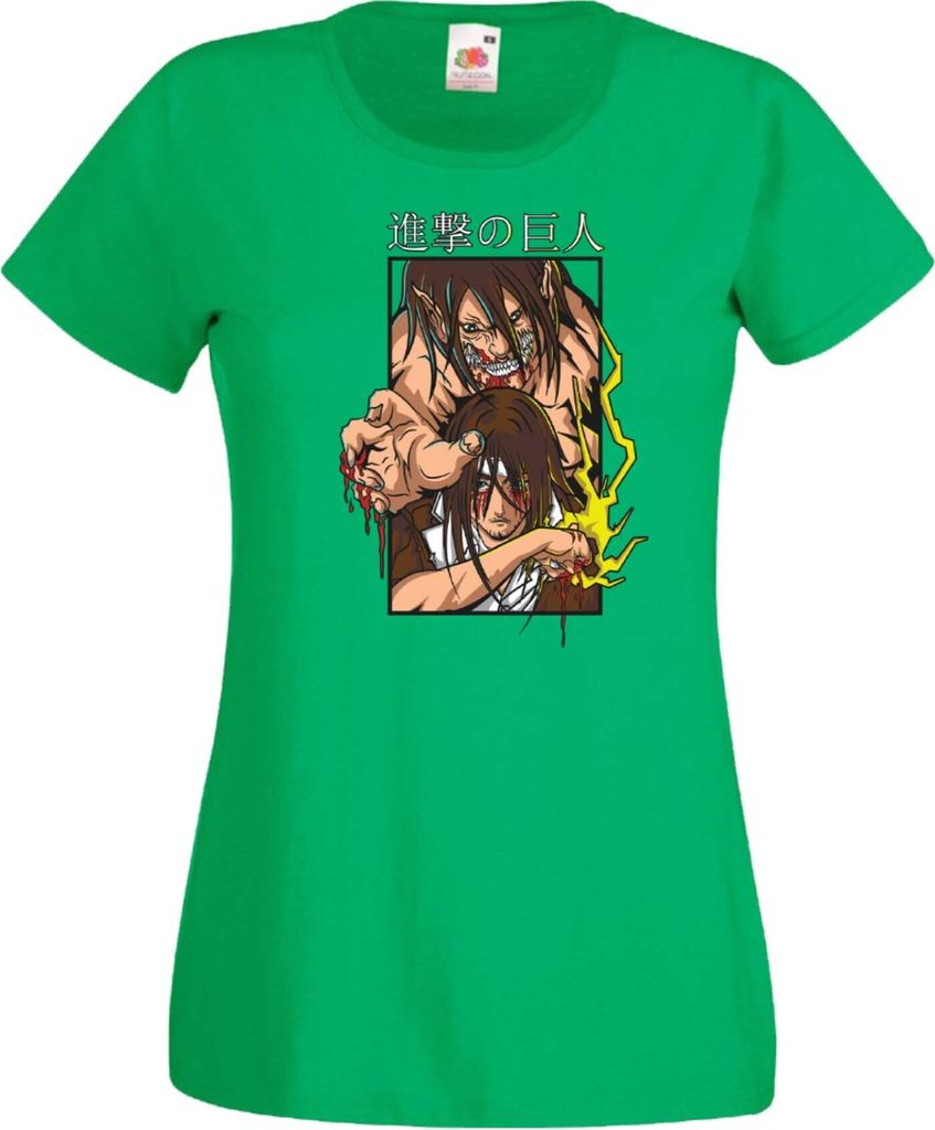 Damen T-Shirt Attack Anime On Titan Eren Yaeger 04 Var-002 Eren Pilot, Lady 2XL / Grün