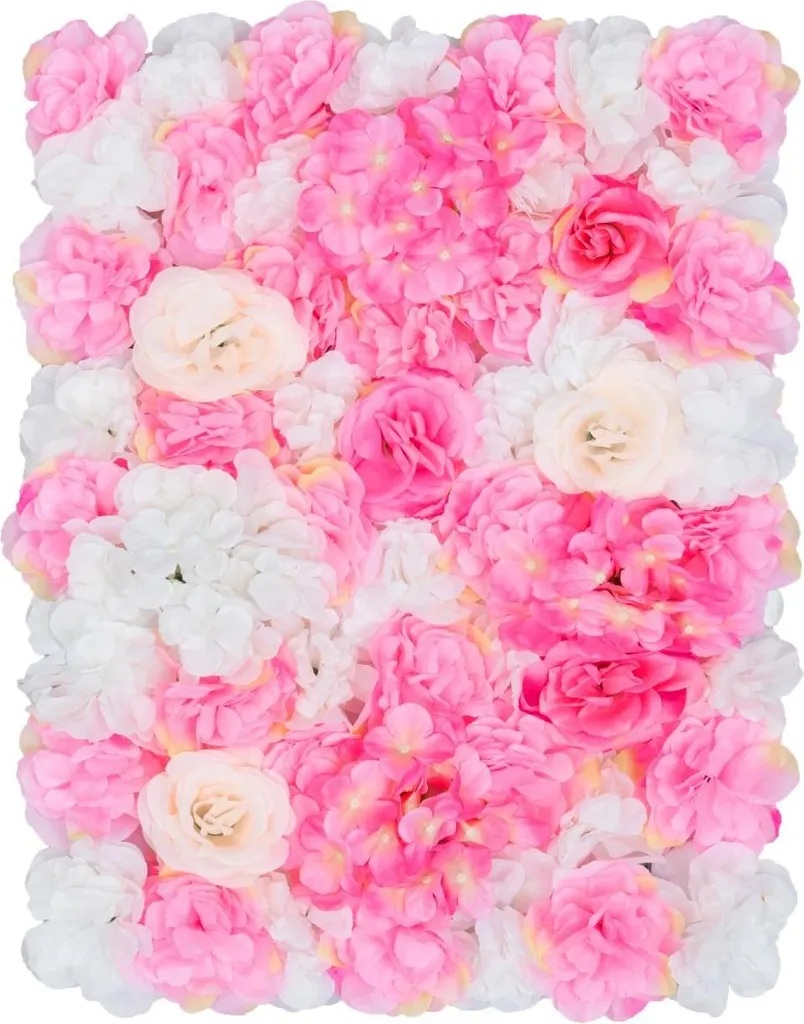 Mur de fleurs artificielles pour fond de scène Lot de 20 dalles roses
