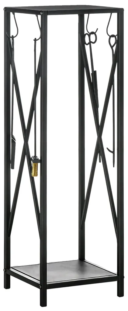 Range-bûches vertical 90x40x30 cm - Support bois design en métal noir