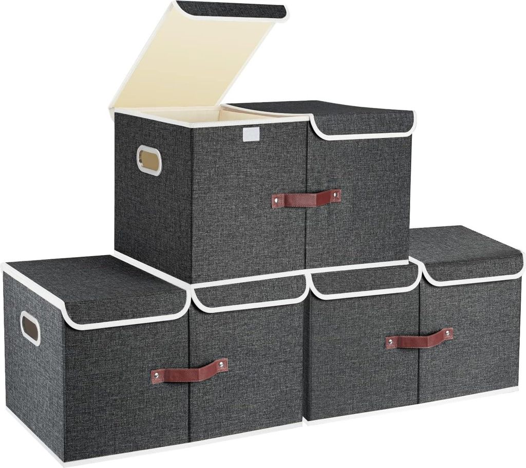 Extra große Aufbewahrungsbox mit Fächern und Deckeln - Faltbare und waschbare Aufbewahrungsbox für verschiedene Dinge, Set von 3 - Schwarz