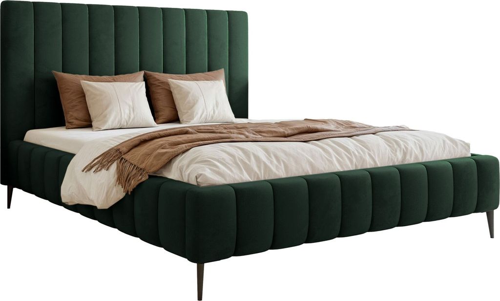 Selsey Fiarro - Polsterbett 160x200 mit Bettkasten, Metallfüßen, Velours, dunkelgrün