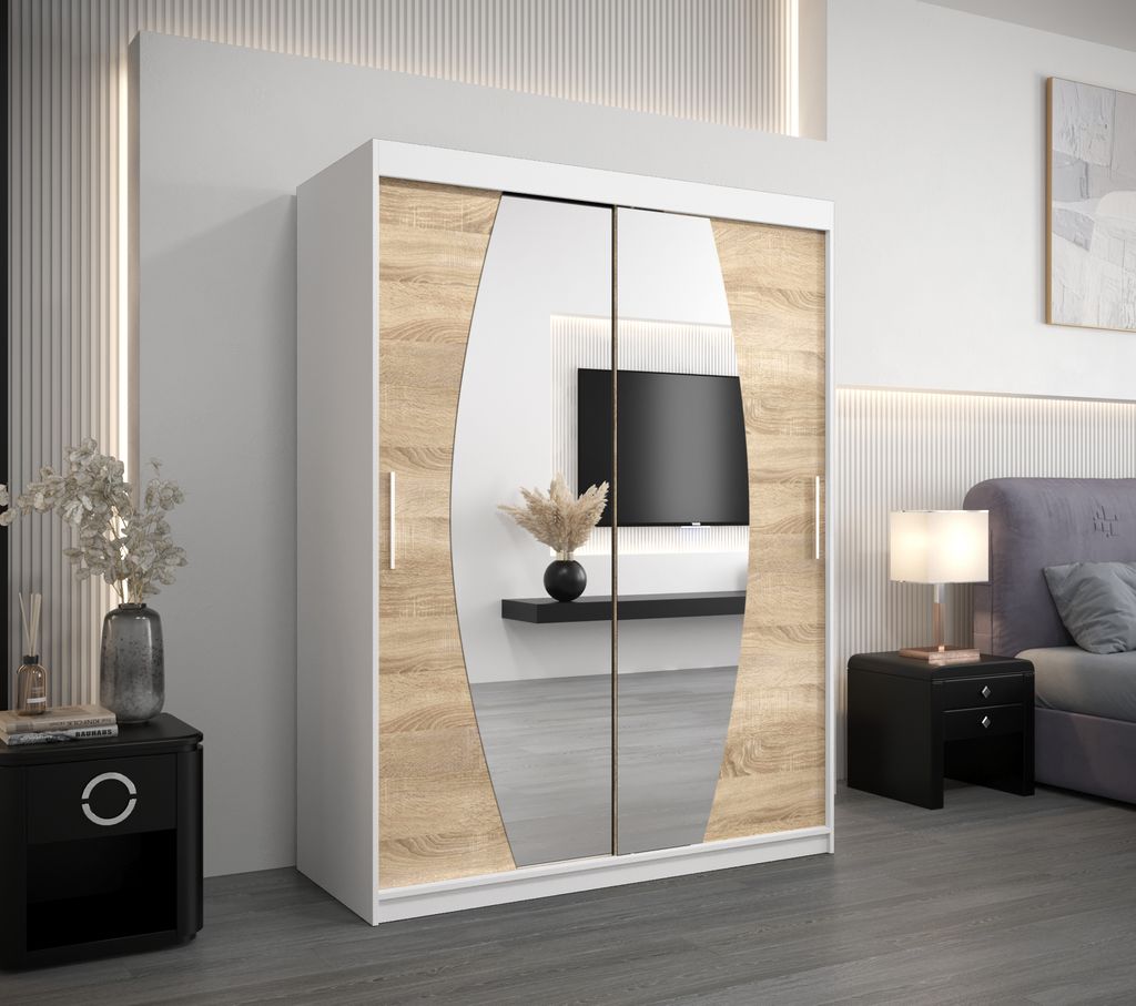 MINIO Kleiderschränk 150 cm ELYPSE Weiß matt / Sonoma Eiche Produktbild 