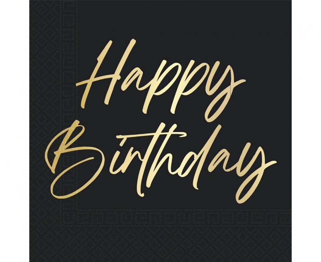 20 tovaglioli neri e dorati Happy Birthday Immagine del prodotto 