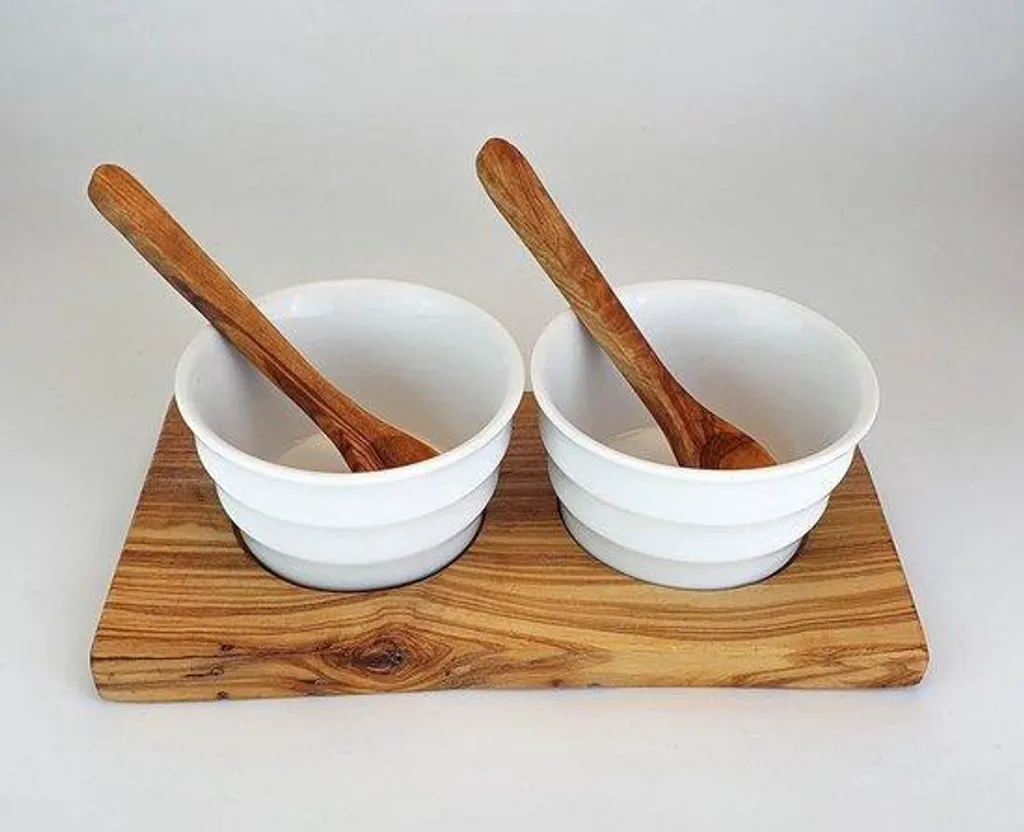 Coupelles à trempette artisanales en bois d'olivier durable x2