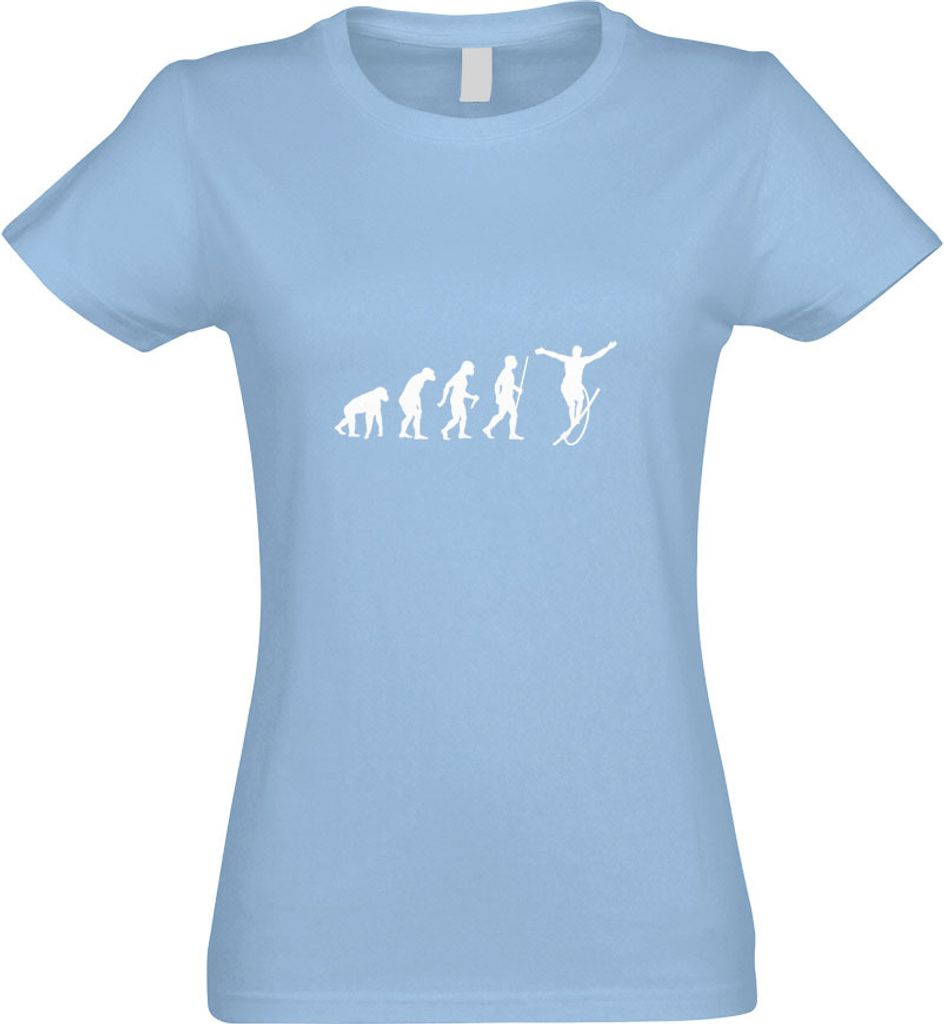 Kiwistar - T-Shirt tailliert - Damen - himmelblau - Seiltanz Laufen Evolution - mit Motiv Bedruckt - Funshirt Design - Sport - Freizeit - Damen - S