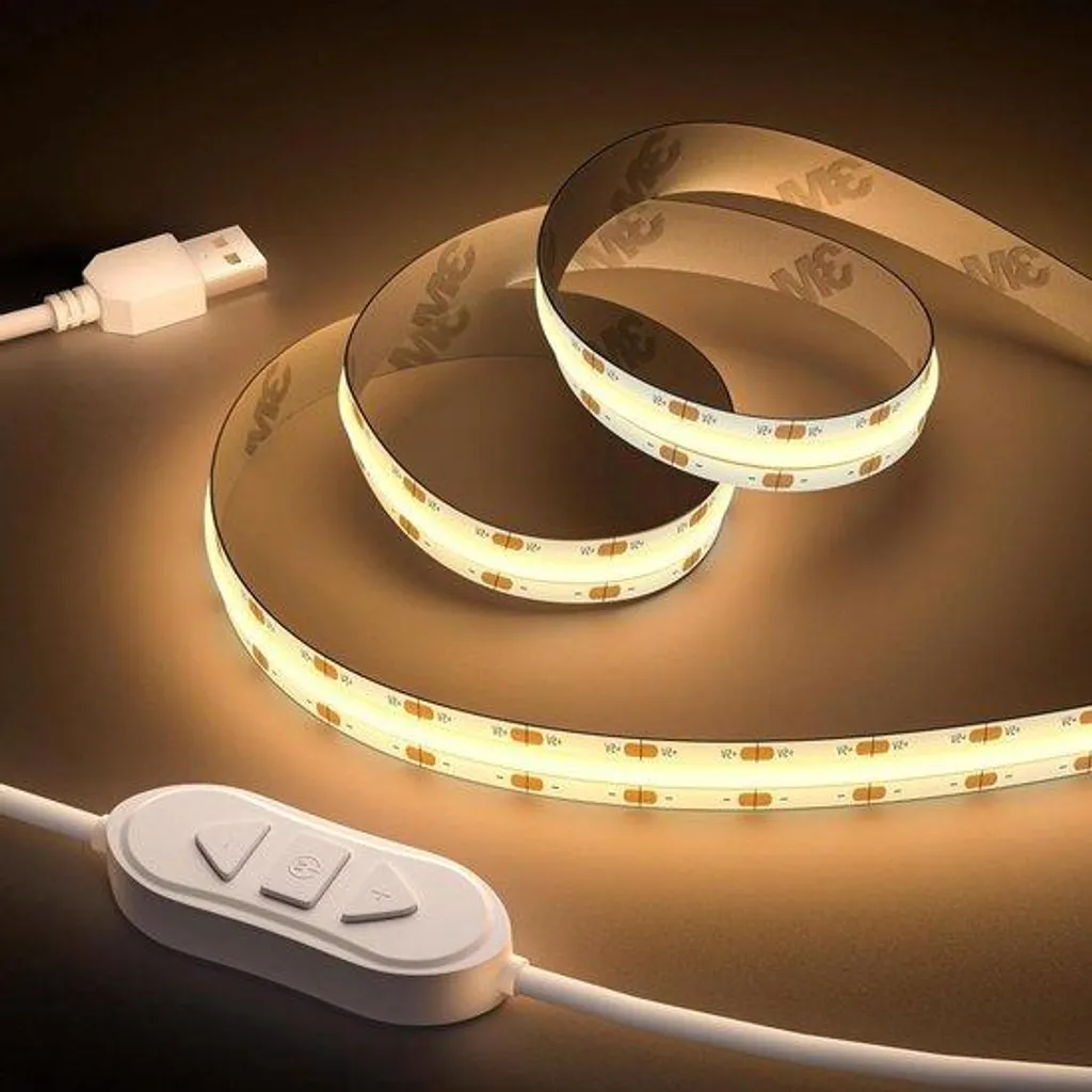 Ruban LED COB USB 3m sans Points Lumineux Blanc Chaud pour Éclairage Doux