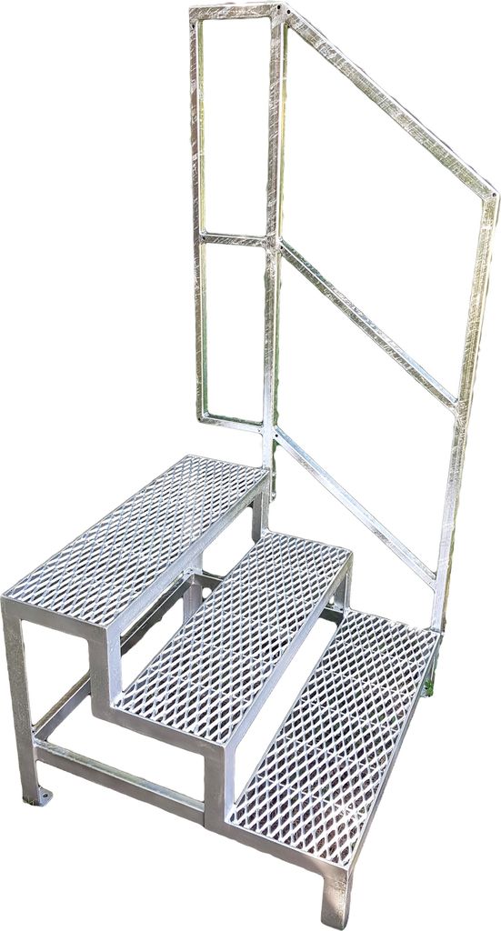 3 Stufen mit Geländer Stahltreppe Außentreppe Freistehend Breite 100 cm Höhe 45-63 cm verzinkt