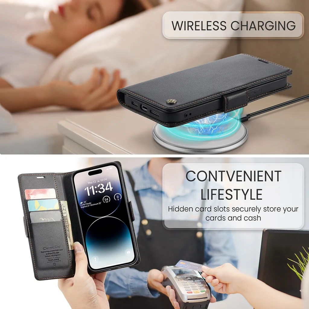 Custodia a Libro iPhone 14 Pro Pelle Nera: Il Tuo Kit da Viaggio - 6