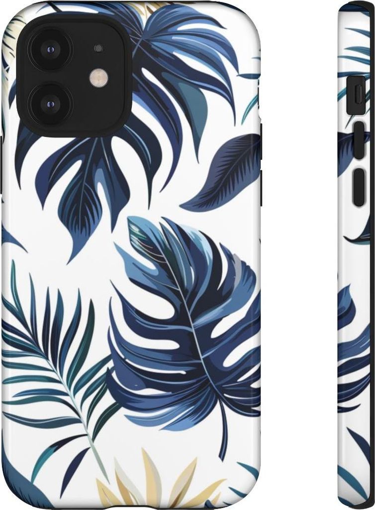Blaues Tropenblätter-Muster – Hülle Kompatibel mit iPhone 12